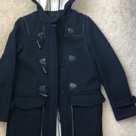 Zara Basic Women's Ladies Dark Blue Navy Wool Coat Jacket with Hood Size (L) - Picture 2 of 12